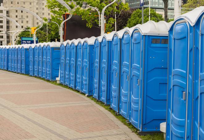 Seasonal porta potty units set up at a Muskogee, Oklahoma venue