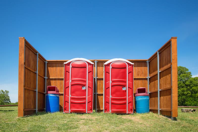 Short-term porta potty units staged for delivery in Muskogee, Oklahoma